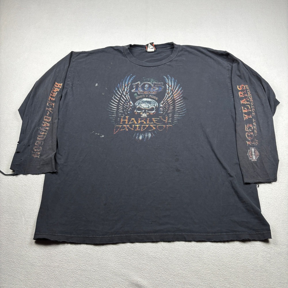 Harley Davidson 105th Anniversary Long Sleeve T-Shirt Mens 3XL Black Distressed